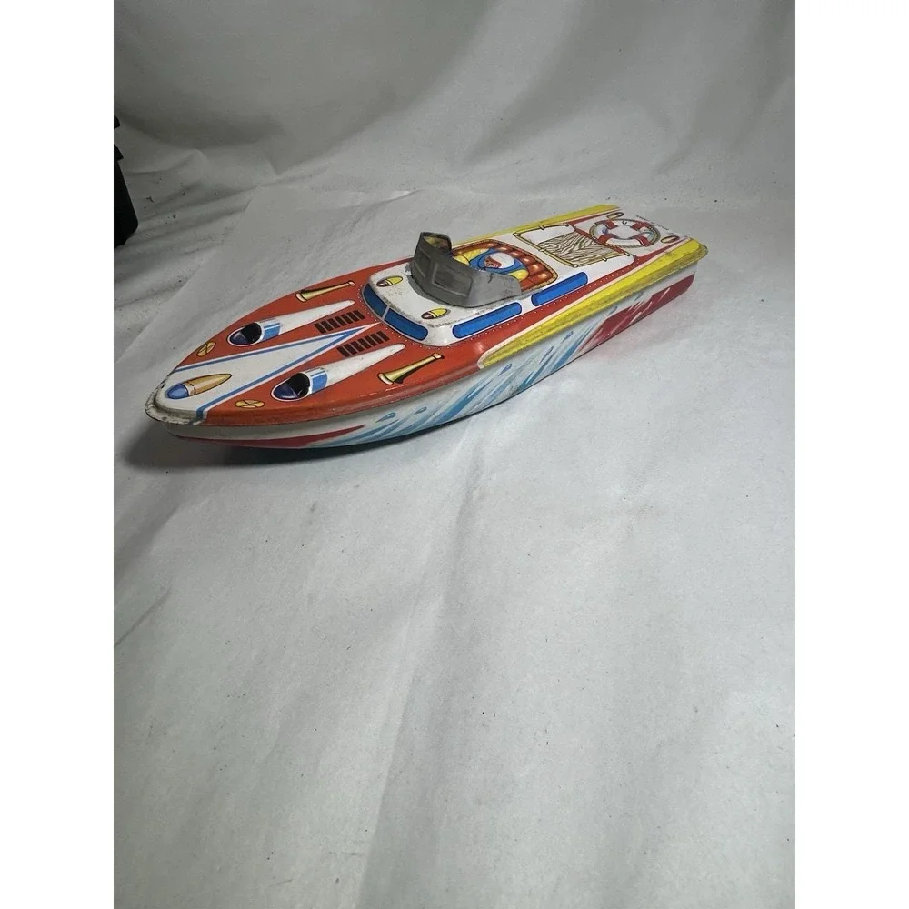 Vintage Tin Litho Speed Boat Made Japan Large Collectible Display Mancave